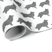 Rand Collie Dog Yellow & Black Grid Line White Cadeaupapier (Rol Hoek)