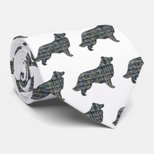Rand Collie Dog Yellow & Black Grid Line White Stropdas