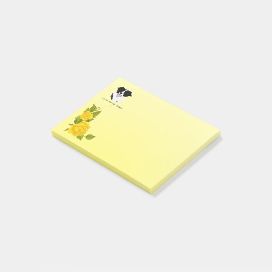 Rand collie en gele rozen post-it® notes (Schuin)