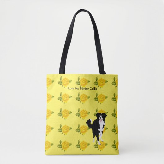 Rand collie en gele rozen tote bag (Voorkant)