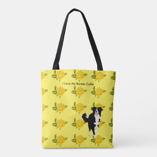 Rand collie en gele rozen tote bag (Achterkant)