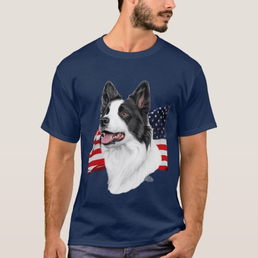 Rand collie en T-shirt met vlag (Voorkant)