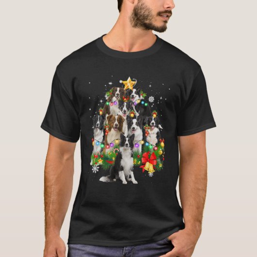 Rand Collie Kerstboom X-Mas Decorations Fun T-shirt (Voorkant)