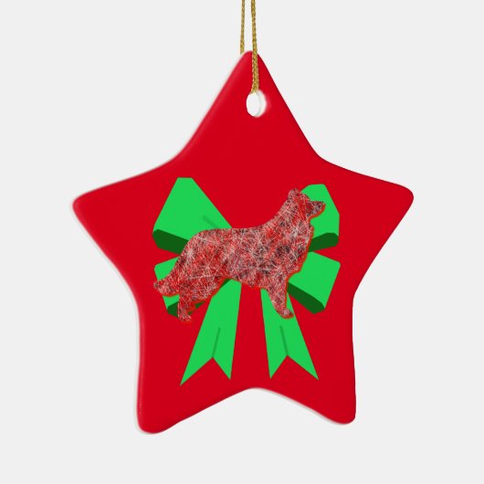 Rand Collie Red Dog & Green Bow Kerstmis Keramisch Ornament (Rechts)