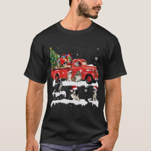 Rand Collie Riding Red Truck Merry Kerstmis X-m T-shirt