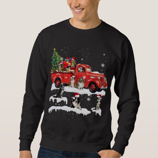 Rand Collie Riding Red Truck Merry Kerstmis X-m Trui (Voorkant)