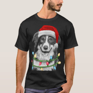Rand Collie Santa Kerstboom lampjes Xmas Dog T-shirt