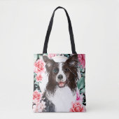 Rand collie waterverf hond gezicht roos kunst tote bag (Voorkant)