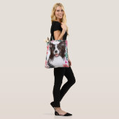 Rand collie waterverf hond gezicht roos kunst tote bag (Op model)