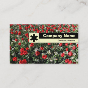 Rand geëtiketteerd - Rode Tulpen en primroses Visitekaartje