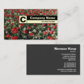 Rand gelabeld monogram - Rode Tulpen en primroses Visitekaartje (Voorkant / Achterkant)