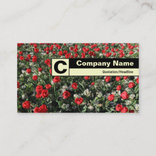 Rand gelabeld monogram - Rode Tulpen en primroses Visitekaartje