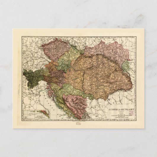 Rand McNally Map of Austria-Hungary (1906) Briefkaart (Voorkant)