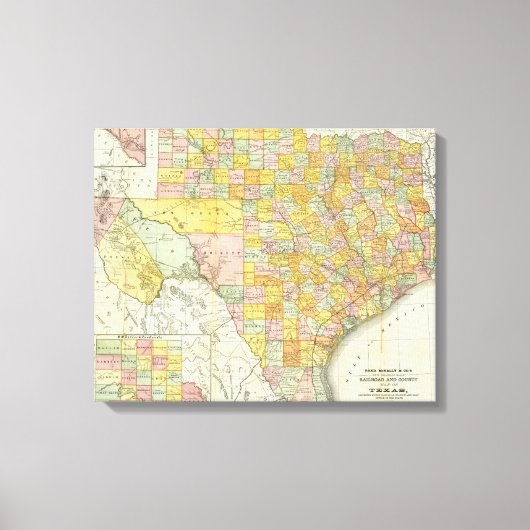 Rand McNally Railroad en County Map of Texas Canvas Afdruk (Voorkant)
