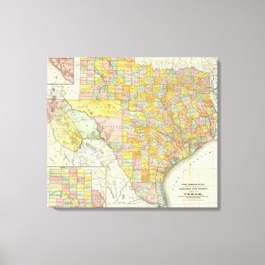 Rand McNally Railroad en County Map of Texas Canvas Afdruk (Voorkant)
