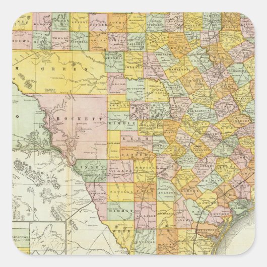 Rand McNally Railroad en County Map of Texas Vierkante Sticker (Voorkant)