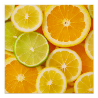 Rand met citruspatronen - Citron, oranje en Perfect Poster