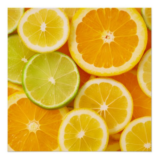 Rand met citruspatronen - Citron, oranje en Perfect Poster (Voorkant)