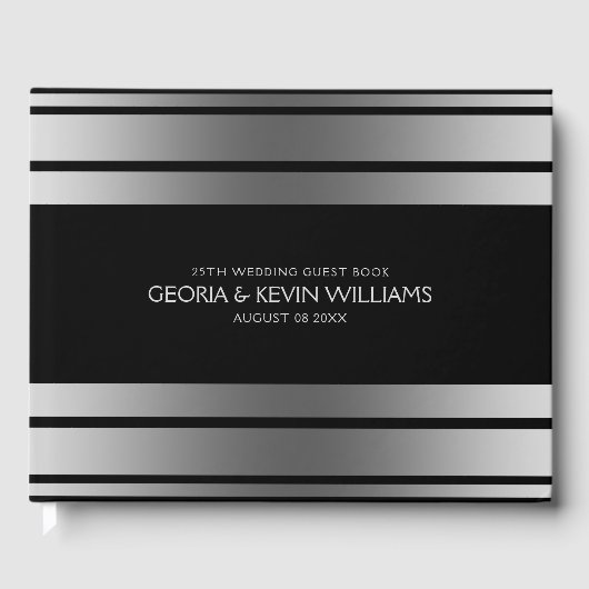 Rand met zwarte en zilveren strepen gastenboek (Voorkant)