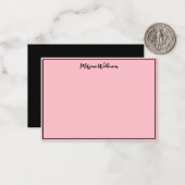 Rand, Naam & Blank Zwart en Roze Minimalist Notitiekaartje (Voorkant / Achterkant in situ)