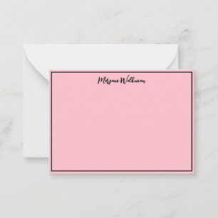Rand, Naam & Blank Zwart en Roze Minimalist Notitiekaartje