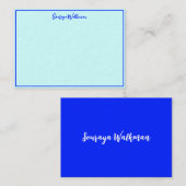Rand, Naam & Elegant Blank Blauw Minimalist Notitiekaartje (Voorkant / Achterkant)