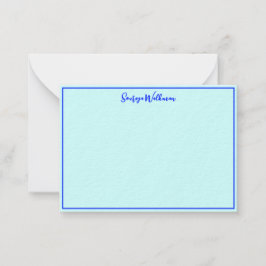 Rand, Naam & Elegant Blank Blauw Minimalist Notitiekaartje