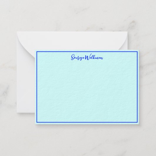Rand, Naam & Elegant Blank Blauw Minimalist Notitiekaartje (Voorkant)