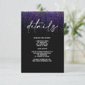 Rand QR Paarse Glitter Details Kaart (Staand voorkant)