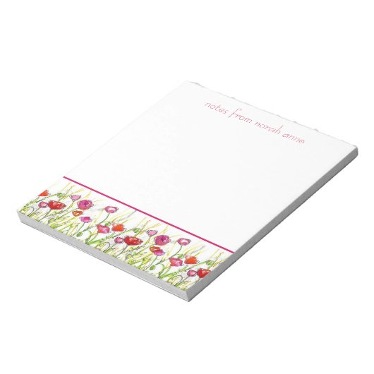 Rand rode papaverbloemen Waterverf Notitieblok (Linkerzijde)