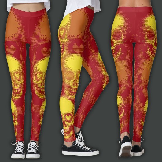 Rand schedel | Geel & Levendig Rood Leggings