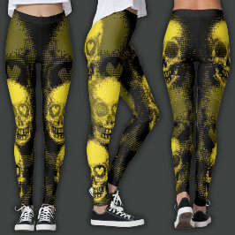Rand schedel | Geel & Zwart Leggings