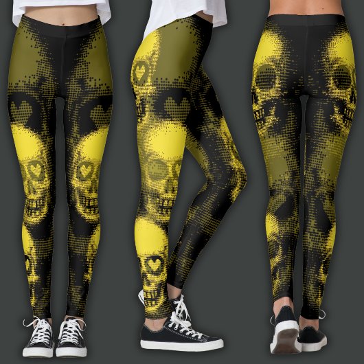Rand schedel | Geel & Zwart Leggings