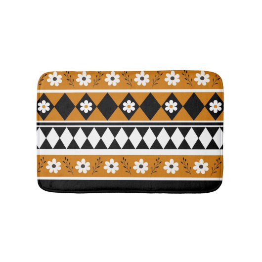 Rand Streep Bloem Diamant Boho Bloemen Patroon Badmat (Voorkant)