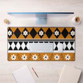 Rand Streep Bloem Diamant Boho Bloemen Patroon Bureaumat