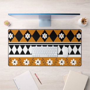 Rand Streep Bloem Diamant Boho Bloemen Patroon Bureaumat