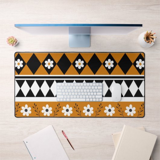 Rand Streep Bloem Diamant Boho Bloemen Patroon Bureaumat (Kantoor 1)