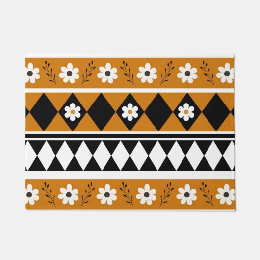 Rand Streep Bloem Diamant Boho Bloemen Patroon Deurmat (Voorkant)