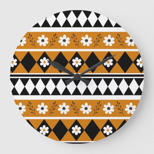 Rand Streep Bloem Diamant Boho Bloemen Patroon Grote Klok (Voorkant)