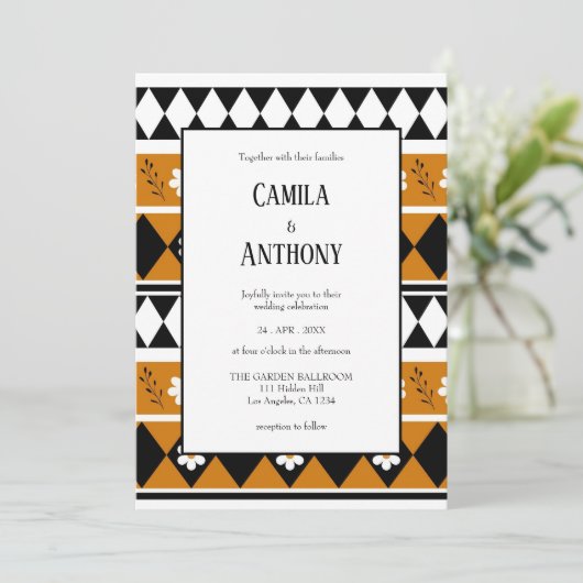 Rand Streep Bloem Diamant Boho Bloemen Patroon Kaart (Staand voorkant)