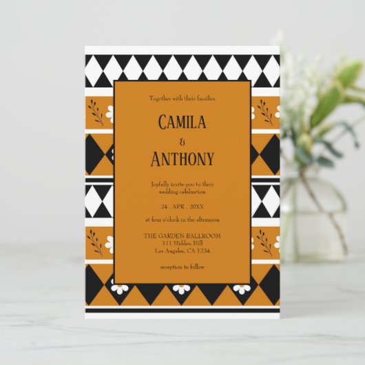 Rand Streep Bloem Diamant Boho Bloemen Patroon Kaart (Staand voorkant)