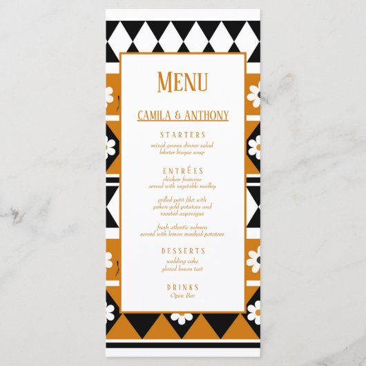 Rand Streep Bloem Diamant Boho Bloemen Patroon Menu (Voorkant)