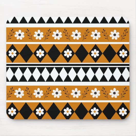 Rand Streep Bloem Diamant Boho Bloemen Patroon Muismat (Voorkant)