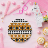 Rand Streep Bloem Diamant Boho Bloemen Patroon Papieren Bordje (Feest)