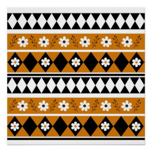 Rand Streep Bloem Diamant Boho Bloemen Patroon Perfect Poster