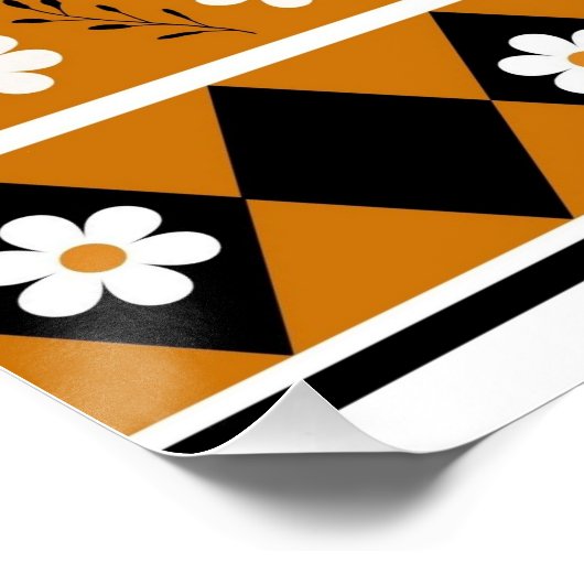 Rand Streep Bloem Diamant Boho Bloemen Patroon Perfect Poster (Hoek)