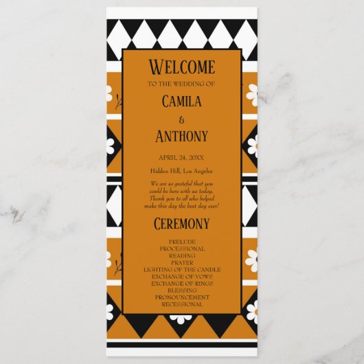 Rand Streep Bloem Diamant Boho Bloemen Patroon Programmakaart (Voorkant)