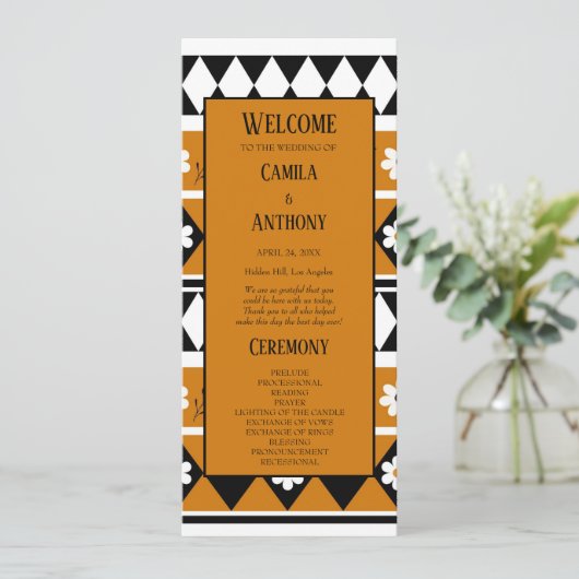 Rand Streep Bloem Diamant Boho Bloemen Patroon Programmakaart (Staand voorkant)