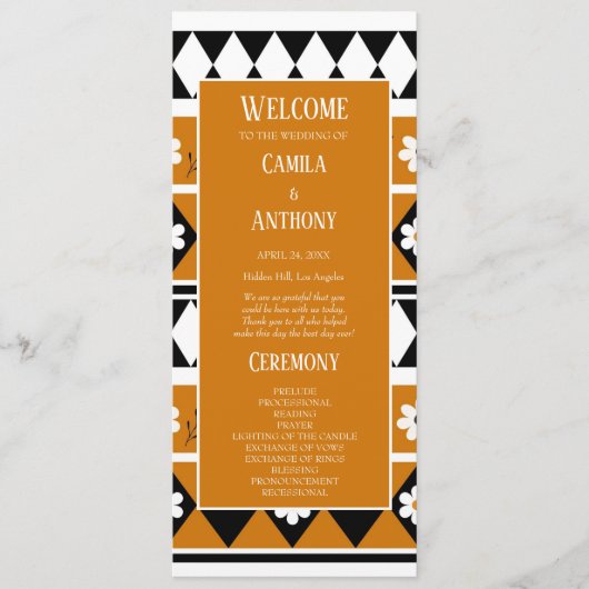 Rand Streep Bloem Diamant Boho Bloemen Patroon Programmakaart (Voorkant)