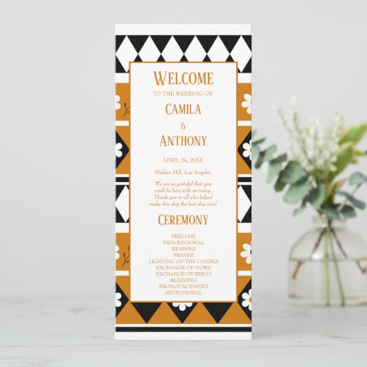 Rand Streep Bloem Diamant Boho Bloemen Patroon Programmakaart (Staand voorkant)